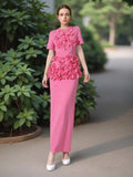Dadizhimu Famous Wind 2025 Spring New Light Luxury Heavy Industry Splicing Flowers Short Sleeve Top Dress Suit Female Tide