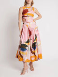 Dadizhimu Elegant Wind Waist Slim Dress 2025 Summer New Sleeveless Design Hollow Print Dress Woman