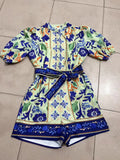 Dadizhimu 2024 New Bubble Sleeves Shorts Vintage Sicilian Shorts Set Women's Clothing