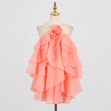 Dadizhimu Temperament Sexy High-End Short Dress 2025 Summer New Hanging Neck Three-Dimensional Flower Design Strapped Sleeveless Dress