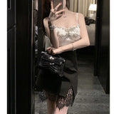 Dadizhimu New Sexy Lace Splicing Open Fork A-Word Skirt High Waist Thin Temperament Half-Dress Skirt Skirt