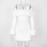 Dadizhimu Black Plush Long-Sleeved Shoulder Dress Autumn And Winter Women's Fur-Red Back Hottie-Bum Skirt