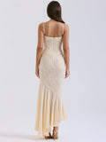 Dadizhimu V-Neck Slings Fishtail Long Dress Lace Chiffon Splicing Tight-Body Ass-Loan Chiffon Dress Girl