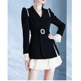 Dadizhimu Design Suit Dress 2024 Women's Autumn New French Fake Two Spliced Lantern Skirt