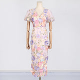 Dadizhimu And Elegant Style Bubble Sleeve Dress 2025 Summer New Temperament Embroidery Sketch Design Long Dress Dress Woman