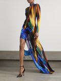 Dadizhimu Dress 2025 Summer New Long Sleeves Short Irregular Tie-Dye Dress Woman Trend