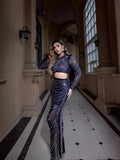 Dadizhimu Hot Diamond Skirt High Waist Thin Sexy Bag Hip Open Fork Dress Two Sets Of Collar Short Top