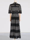 Dadizhimu Temperament Collar Solid-Colored Dress 2025 New Lace Embroidery Design Feeling Waist Long Dress Dress Woman