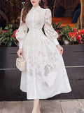 Dadizhimu 2025 New French Lace Embroidery Collar Bubble Sleeves To Close The Waist Thin Dress Temperament Long Dress