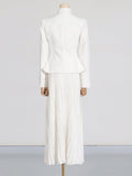 Dadizhimu Elegant High-End Set 2025 New Embroidered Collar Single Buckle Top + 100 Folds High Waist Half-Body Skirt