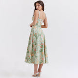 Dadizhimu Women's New Broken Flower Sling Skirt Sexy Bare Back Open Fork Long Skirt Holiday Style Dress Dress Woman