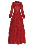 Dadizhimu Lantern Long-Sleeved Mesh Yarn Heavy Lumini Glide Lotus Leafy Puffy Long Dress Dress Dress Autumn 2024