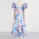 Dadizhimu Heavy Industry V-Neck Dress Dress Dress 2025 New Design-Sensitive Lotus Leaf Sleeve Long Dress