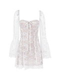 Dadizhimu Dress On The New Women's Collar Horn Long Sleeves Crepe Sexy Lace Dress Pure Desire Small Skirt