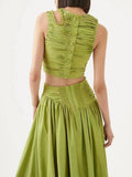 Dadizhimu Two-Piece Set 2025 Summer New Sexy Wrapped Breast Shirt + Folded Waist Half-Dressed Woman