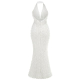 Dadizhimu Color Sexy Dark V Bareback Dress Woman High-End New Flower Design Fishtail Party Dress