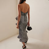 Dadizhimu Fashion Sexy Beads Smeared Breasts Mid-Smeared High-End Hem Leaf Party Small Dress Dress Dress Dress