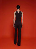 Dadizhimu Women's Clothing Jumpsuit Sleeveless High-Waisted Round Collar Slim Body Jumpsuit Trousers