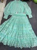 Dadizhimu 2025 New Embroidered Lace Long-Sleeved Blouse High-Waisted Half-Dress Fashion Suit Two Sets Of Female Fashion