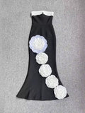 Dadizhimu Women's Three-Dimensional Flower Thigh Dress Female Light Luxury High-End Temperament Long Sleeveless Fishtail Banded Skirt