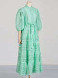 Dadizhimu Temperament Literary Style Embroidery Design Solid Color Dress 2025 New Lantern Sleeve Strap To Collect Waist Long Dress Dress Woman