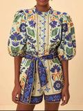Dadizhimu 2024 New Bubble Sleeves Shorts Vintage Sicilian Shorts Set Women's Clothing