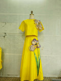 Dadizhimu 2025 New Round-Neck Short Sleeved Blouse + A-Word Skirt Set Retro Embroidery Patch Elegant Fashion