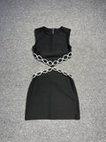 Dadizhimu Female Hip Sexy Dew Back Empty Diamond Sleeveless Bandet Party Dress Party Dress