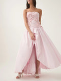 Dadizhimu Fashion Open-Fork Dress 2025 New Three-Dimensional Flower Collage Design Shoulder Dress Summer
