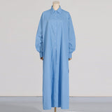 Dadizhimu Korean Casual Style Dress 2025 New Collar High-End Solid Color Design Shirt Long Dress Women's Summer