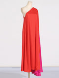 Dadizhimu Elegant Dress 2025 Spring New Slant Shoulder Splicing Colliding Color Niche Personality Loose Body Dress Dress Woman