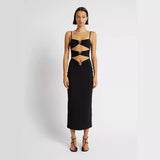 Dadizhimu Fashion Sexy Open Breast Slings Tight Long Dress Personality Heavy Industry Knit High-Lomb Banding Skirt