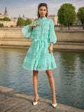 Dadizhimu Luxury Dress Women 2025 Spring New Hollow Lace Splicing Pearl Buckle Lantern Skirt