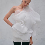 Dadizhimu Women's High-End Oblique Shoulder Decoration Flower Dress White Wedding Party Dress Step Skirt