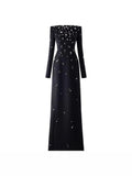 Dadizhimu Star Temperament Elegant Heavy Industry Nails And Studded Long Sleeve Dress With Long Sleeve Dress