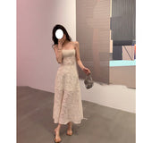Dadizhimu Black Jacarnous Sling Dress French Sexy Bra Dress Micro-Permeal Skirt Long Waist Skirt