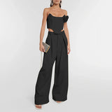 Dadizhimu Fish Bare Top + Fashion Casual Broad Leg Pants 2025 New Solid Color Sexy Set Two Sets Of Women