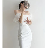 Dadizhimu Shoulder Sexy Pure Desire Dress Women Sleeveless Chic Niche Design Party Banquet Dress Dress