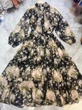 Dadizhimu And Summer New Holiday Style Single Buckle V-Neck A-Shaped Belt Retro Printed Short-Sleeved Dress Chiffon