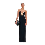 Dadizhimu Women's Breastless Sleeveless Dress Sexy Bare Back Tight Body Open Fork Banded Evening Dress