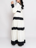 Dadizhimu V-Neck Lantern Sleeve Dress 2025 New Niche Colliding Color Design Long-Term Waist Dress Women's Summer