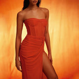 Dadizhimu Sexy Chest-Length Back Dress With Wrinkled Open Fork Dress Dress