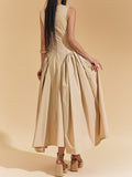 Dadizhimu Sling Dress 2025 Early Summer New Solid Color Sleeveless Fashion Temperament Splicing Lotle Leaf Side Dress