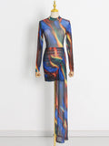 Dadizhimu Dress 2025 Summer New Long Sleeves Short Irregular Tie-Dye Dress Woman Trend