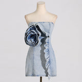 Dadizhimu Bra Bag Hip Skirt 2025 New Design Stitching Lotus Side Flowers Short Denim Dress Woman