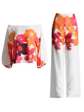 Dadizhimu Commuting Two Sets Of 2025 New One-Word Shoulder Clothing + High-Waisted Broad Leggings Printed Set