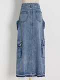 Dadizhimu Street Wind 2025 Summer New High-Waist Long Straight Before The Open Design Denim Pure Color Female Skirt