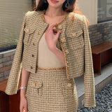 Dadizhimu Small Fragrant Fashion Temperament French Long-Sleeved Coat Vest Dress Dress Half Dress Small Fragrant Suit Woman