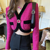 Dadizhimu Temperament Famous Fascling Woven Heavy Industry Flash Drill Buckle Retro Coat Woman Black Trousers