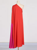 Dadizhimu Elegant Dress 2025 Spring New Slant Shoulder Splicing Colliding Color Niche Personality Loose Body Dress Dress Woman